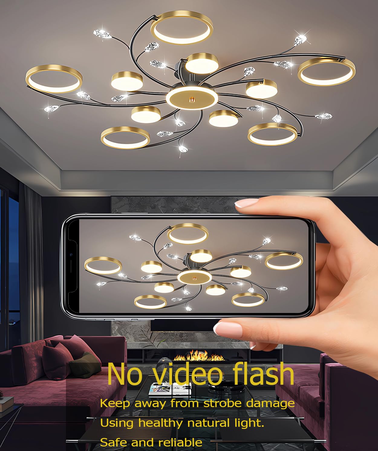 Luce a sospensione di cristallo LED dimmerabile con telecomando regolabile 3000K-6000K 110W Plafoniera a più teste per soggiorno, camera da letto e sala da pranzo (10+1 teste)