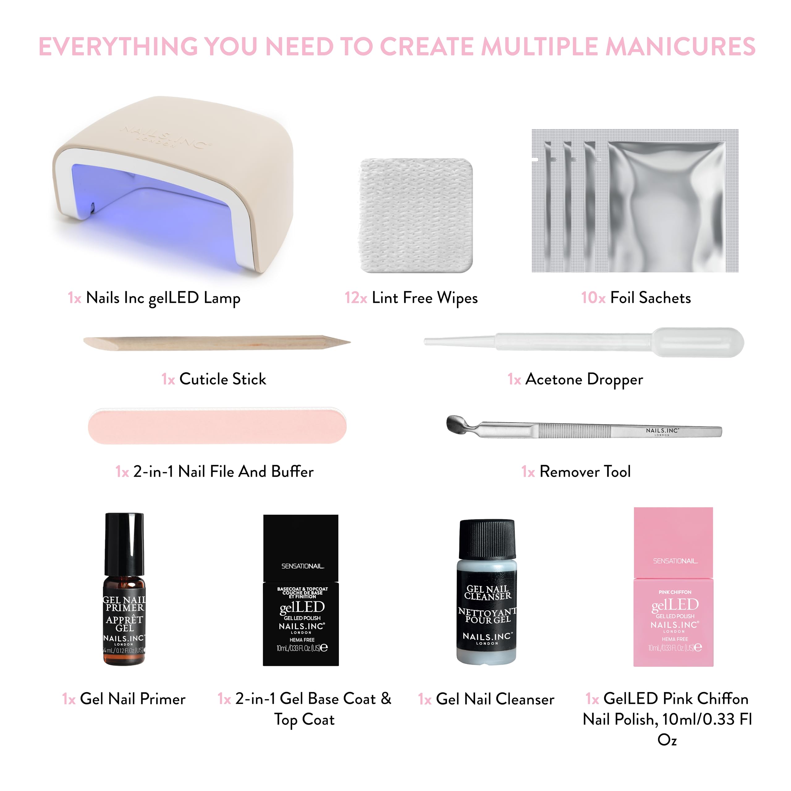 Nails.INC GelLED UV/LED Gel Nail Polish Manicure Starter Kit, Beginner Friendly, Art Manicure Salon At Home, LED Lamp, Pink Gel Polish, Manicure Tools, Primer, Base & Topcoat, Cruelty Free, 32 Pieces - Image 2