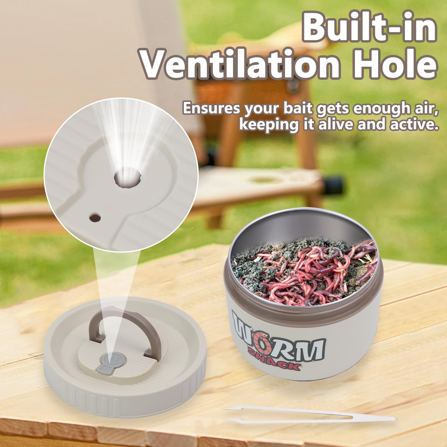 Fishing Bait Container, Insulated Stainless Steel, Live Bait Storage, Worm Storage Box, Nightcrawler Box, Bait Tank, Compact and Durable,Small and Portable, Keeps Bait Fresh and Alive (White)