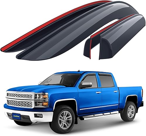 Goodyear Deflectores de ventana inastillables para Chevrolet (Chevy) SilveradoGMC Sierra 2014-2018 Crew Cab, protectores de lluvia adhesivos,