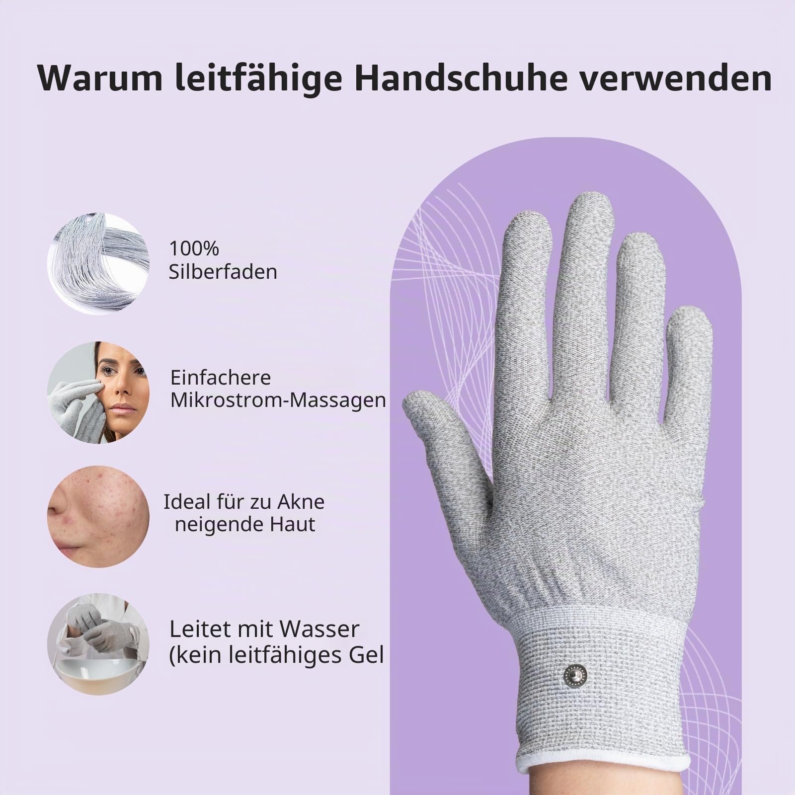 myolift 7E Leitfähige Handschuhe (Paar) | Mikrostrom-Handschuhe zur Verwendung mit allen Mikrostrom-Facelift-Geräten