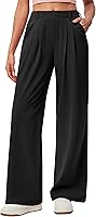 IUGA Women's Wide Leg Pull-On Pants: Stretchy High-Waisted Waffle Knit Business Casual Trousers (26"/28" Inseam)