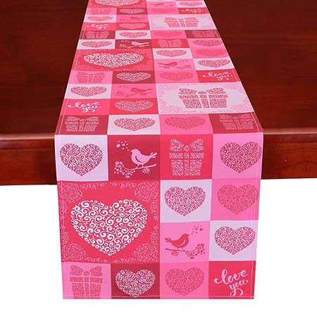 Simhomsen Printed Rose Pink Table Runner for Valentine's Day, Decorative Scarf Anniversary, Marriage Proposals, Engagements, Romantic Events or Parties Rectangle (15 - 68 Inch)
