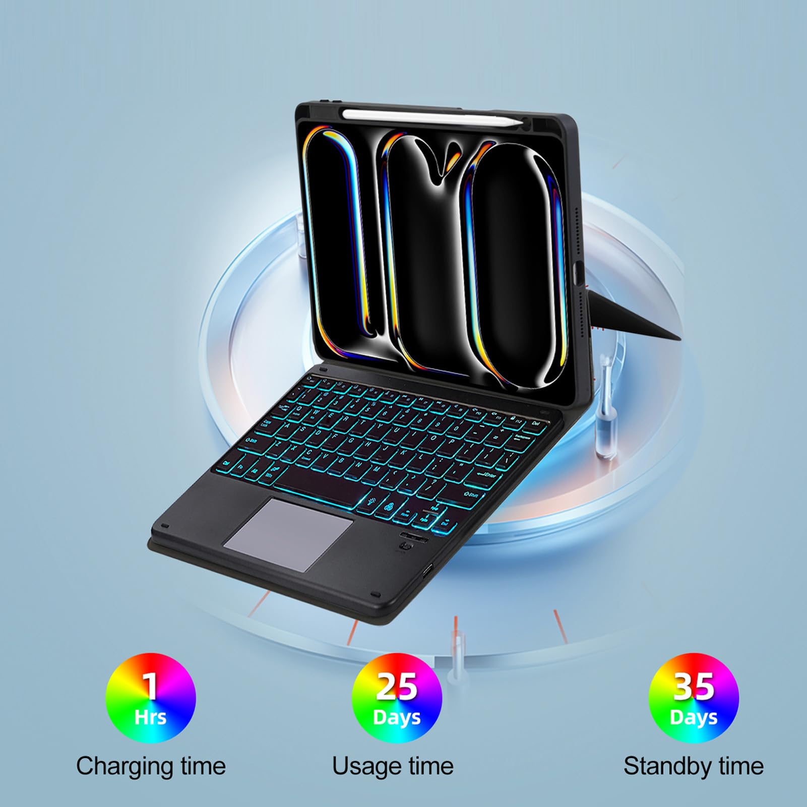 Custodia con Tastiera Bluetooth con Retroilluminazione Colorata e Touchpad per Tablet IOS Cover Wireless Portatile da 10,9 Pollici 2022