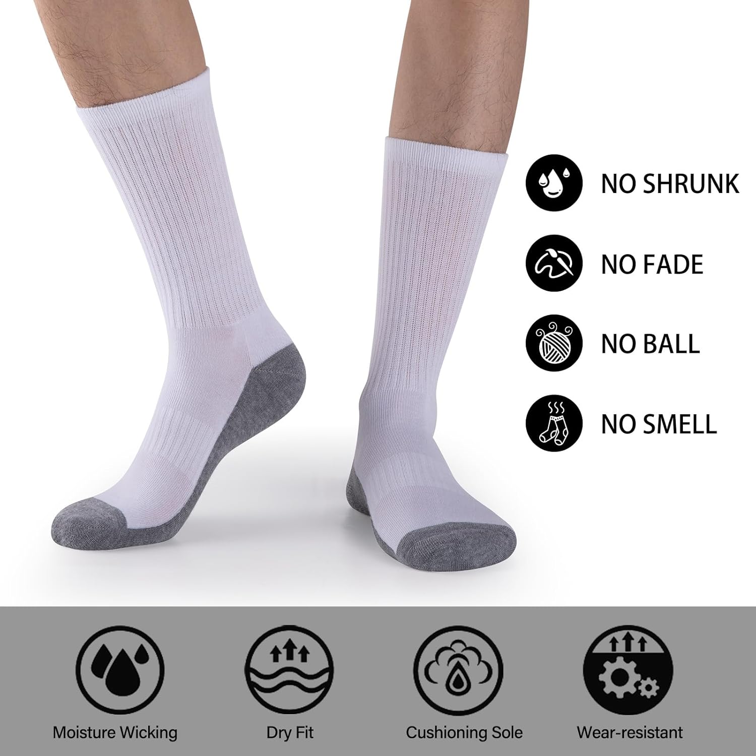 Heatuff 8 Pairs Mens Cushioned Crew Socks, Moisture Wicking Athletic Work Socks - Image 2