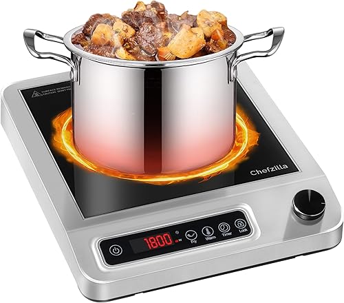Miniatura 1 de Chefzilla Quemador eléctrico de una sola inducción de 1200 W, platos calientes de calentamiento rápido para cocinar, quemadores eléctricos