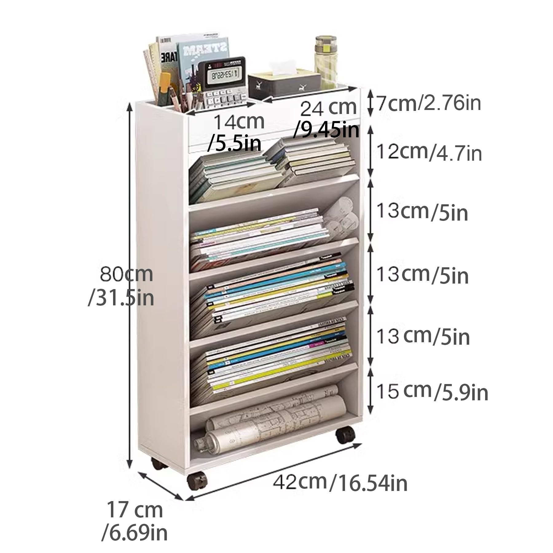 Chariot De Rangement Atkits En Bois - Étagère Mobile Avec Roulettes - Pour Bureau, Salon Ou Cuisine - Blanc