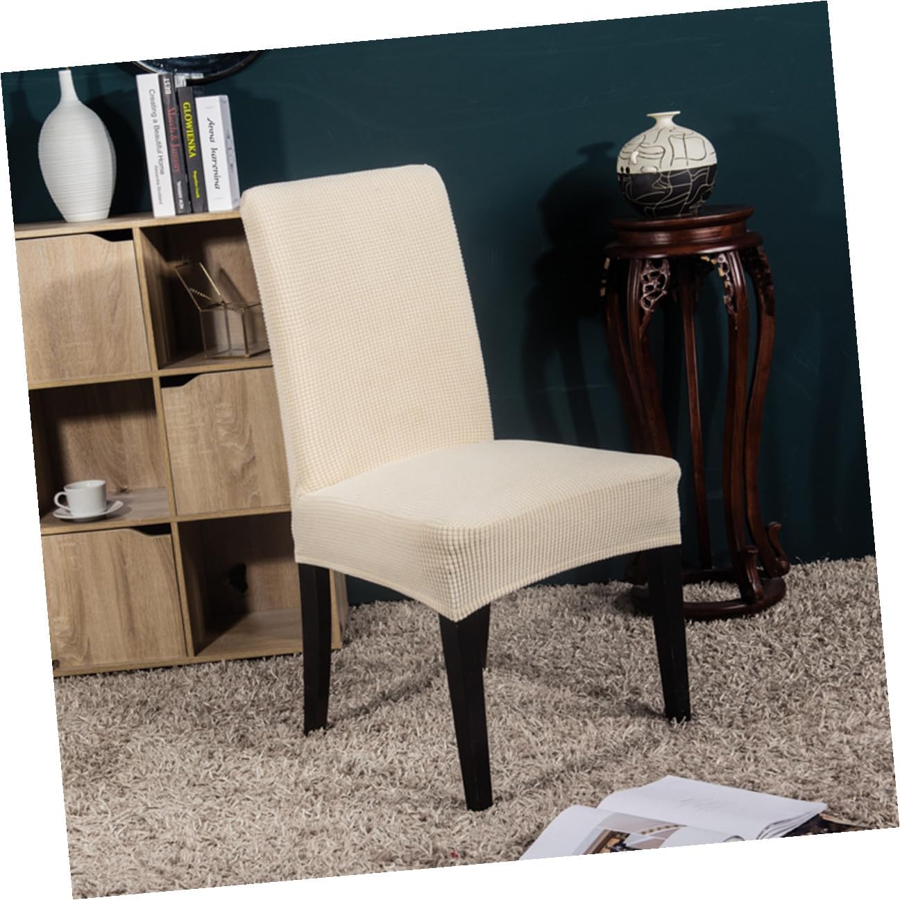 VICASKY 6pcs Elastic Dining Chair Covers Stretchable Seat Protectors Full Removable Spandex Cases for Home Office Banquet Chairs Beige