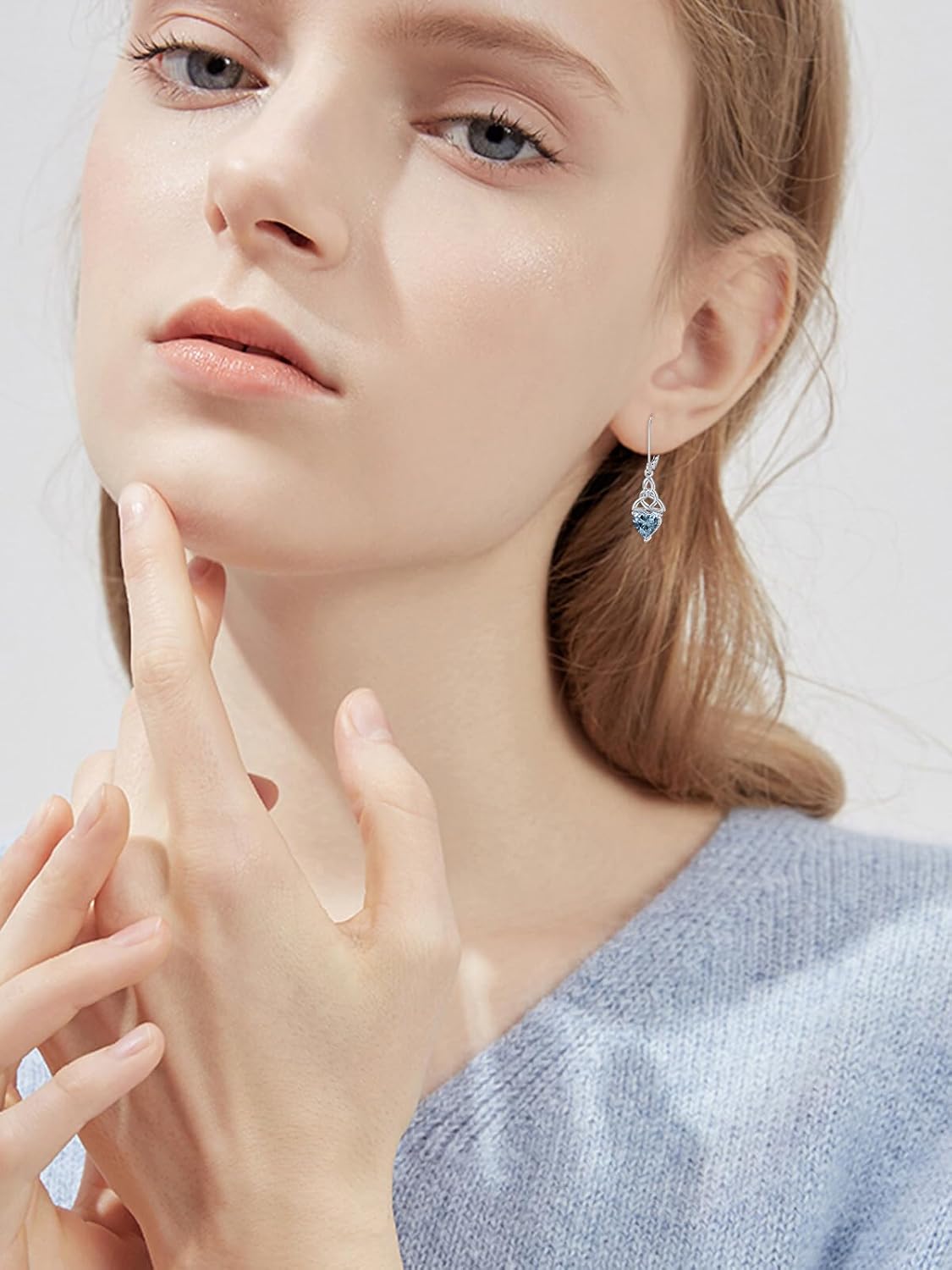 Seiyang Celtic Knot Earrings 925 Sterling Silver Celtic Dangle Drop Earrings with 12 Months Heart Birthstone Irish Good Luck Jewelry Gifts for Women - Image 2