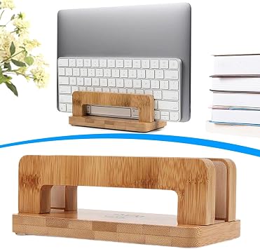 Vertical Laptop Stand, Desktop Stand Made of And Bamboo, Non-Slip, Stable Support, Notebook Dock, Laptop Dock for Office, Home,