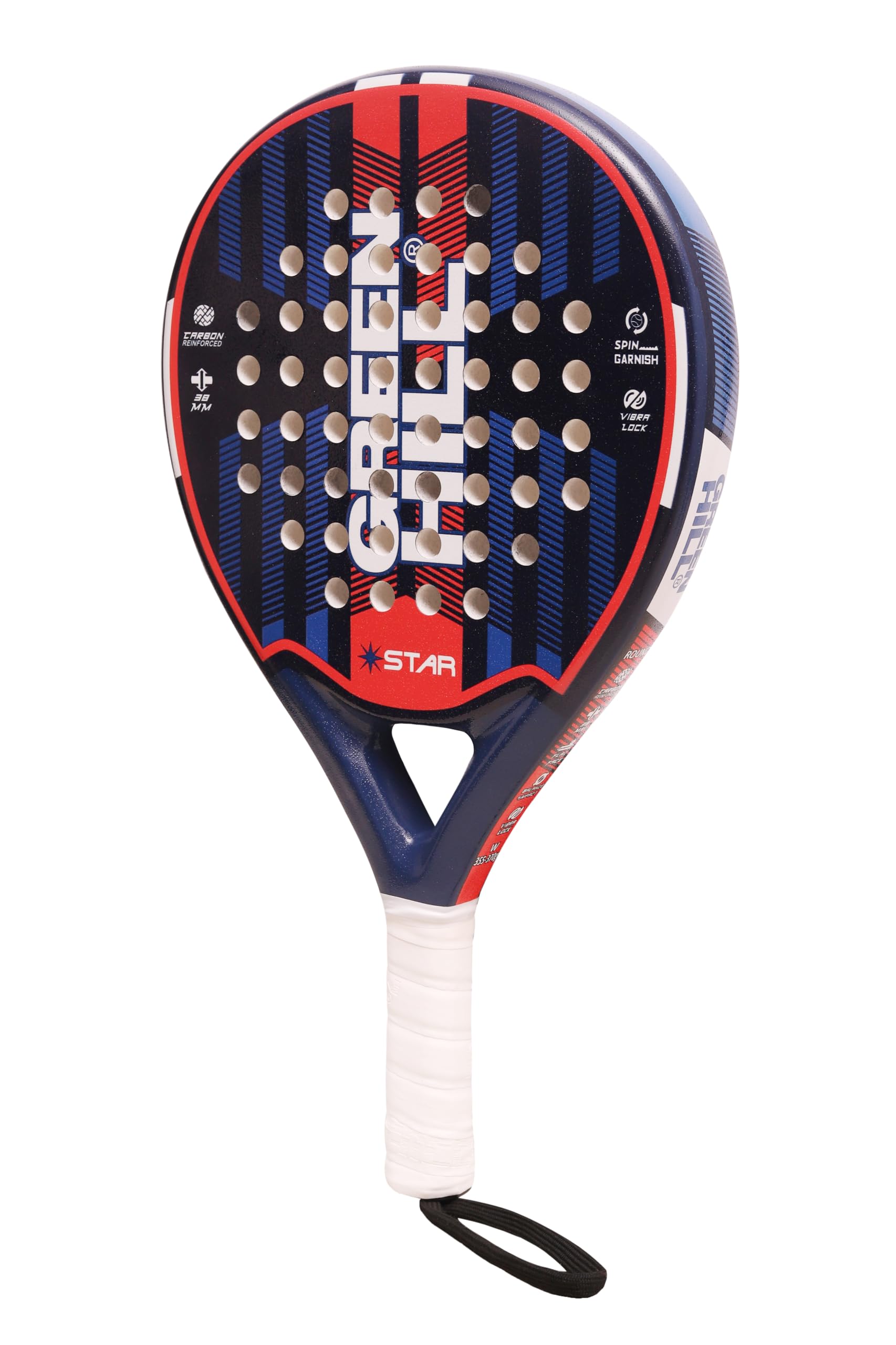GREEN HILL RACCHETTA PADEL STAR FORMA ROTONDA FIBRA DI VETRO CARBONIO PADDLE