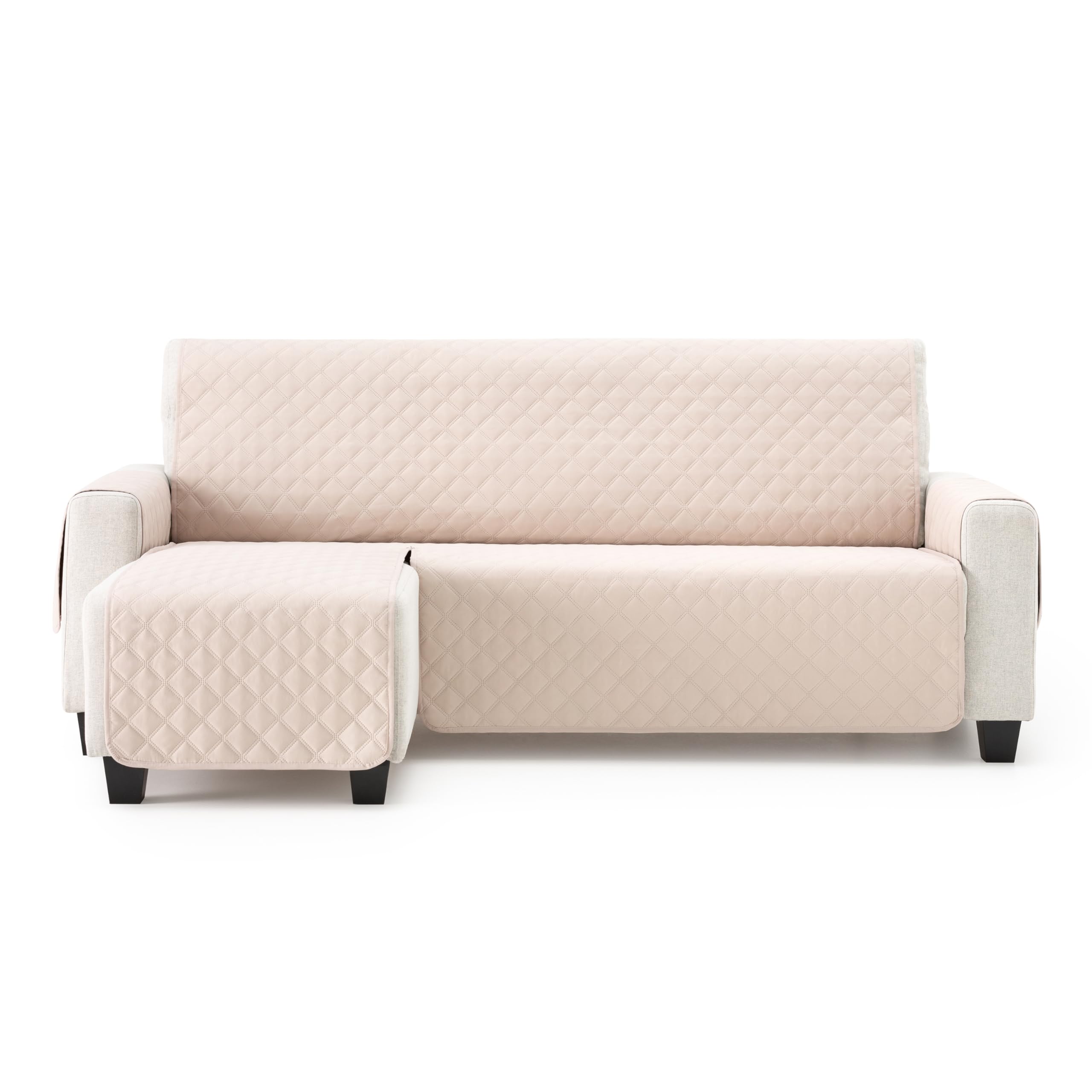 MAXIFUNDAS | Cubre Sofá Chaise Longue Acolchado Brazo Izquierdo | Tamaño 220cm | Color Beige | Cubre Sofá con Cintas Traseras | Modelo MAUI OEKO-TEX STANDARD 100
