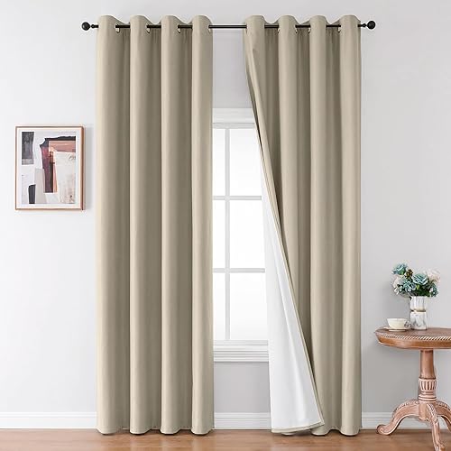 Miniatura 23 de Joydeco - Cortinas opacas negras de 84 pulgadas de largo - Cortina de lino 100% opaca para dormitorio, con bolsillo para cortinero y lengüetas