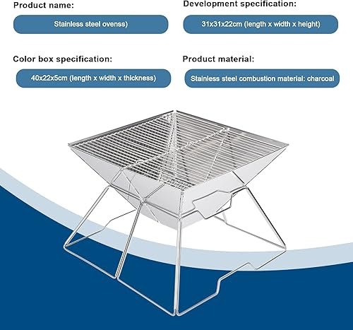 Miniatura 3 de Parrilla de carbón portátil, estante de barbacoa cuadrangular, hoguera plegable de acero inoxidable para acampar, parrilla de mochilero para cocinar
