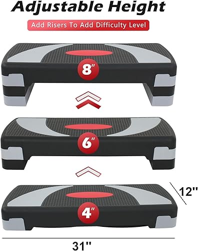 Vista 3 de ZENY 31’’ Aerobic Step Platform, Adjustable Exercise Workout Stepper with Stable Risers, Stand Up Steppers for Exercise at Home, Fitness Equipment