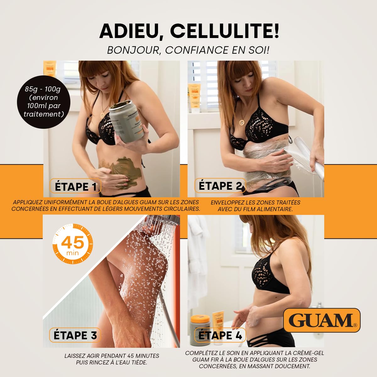 GUAM Anti-Cellulite Boue d’Algues - 1 kg Traitement Intensif pour Cellulite Rebelle & Peau d’orange - Masque Corporel Chauffant Jambes & Cuisses - Raffermissant, Drainant, Active la Circulation