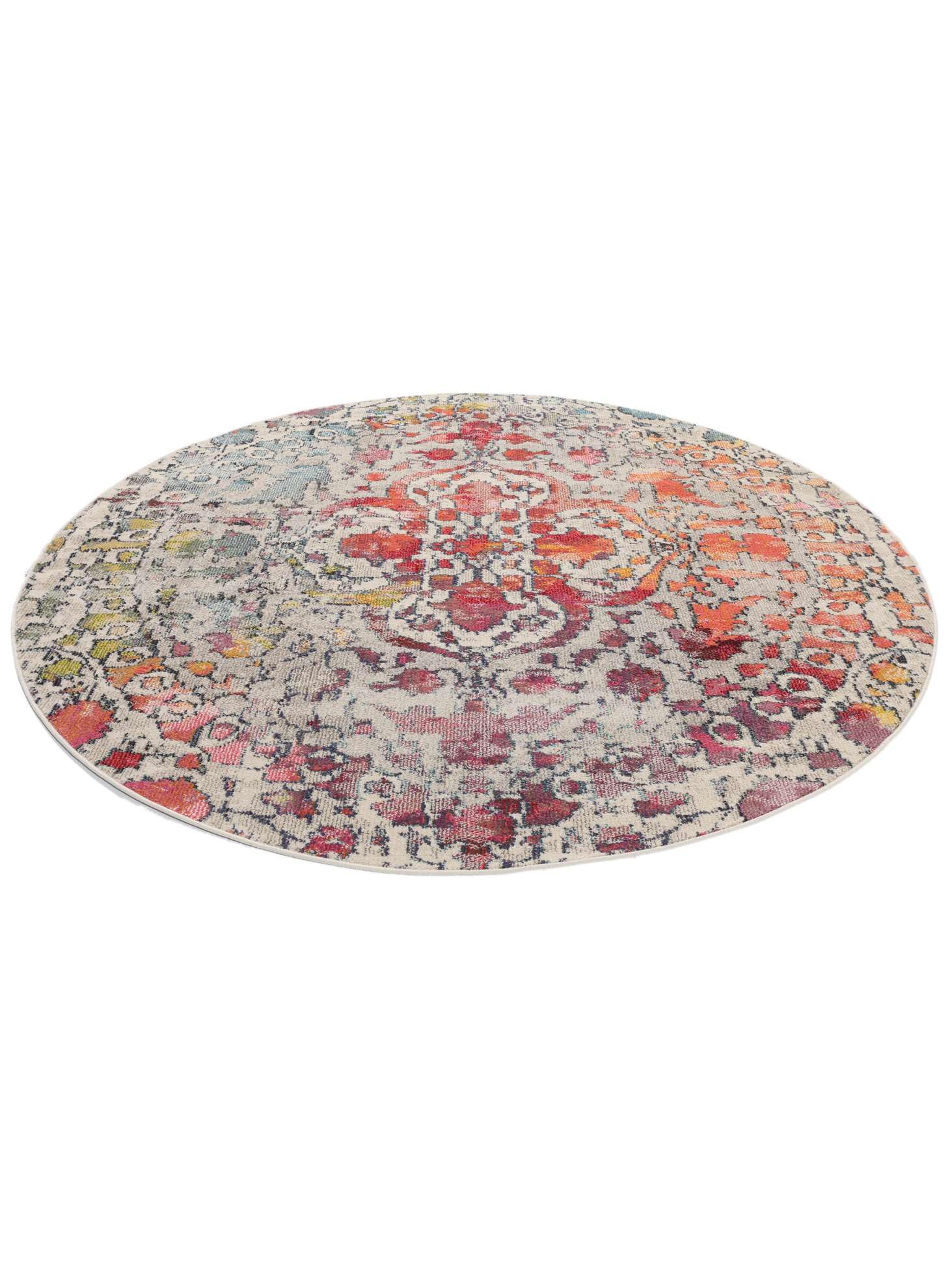 RugVista Kaleidoscope Teppich, Ø 200 cm, Multi | Rund, Niedriger Stapel, Nur chemische Reinigung, Oeko-Tex 100, Wohnzimmer, Esszimmer, Schlafzimmer, Küche