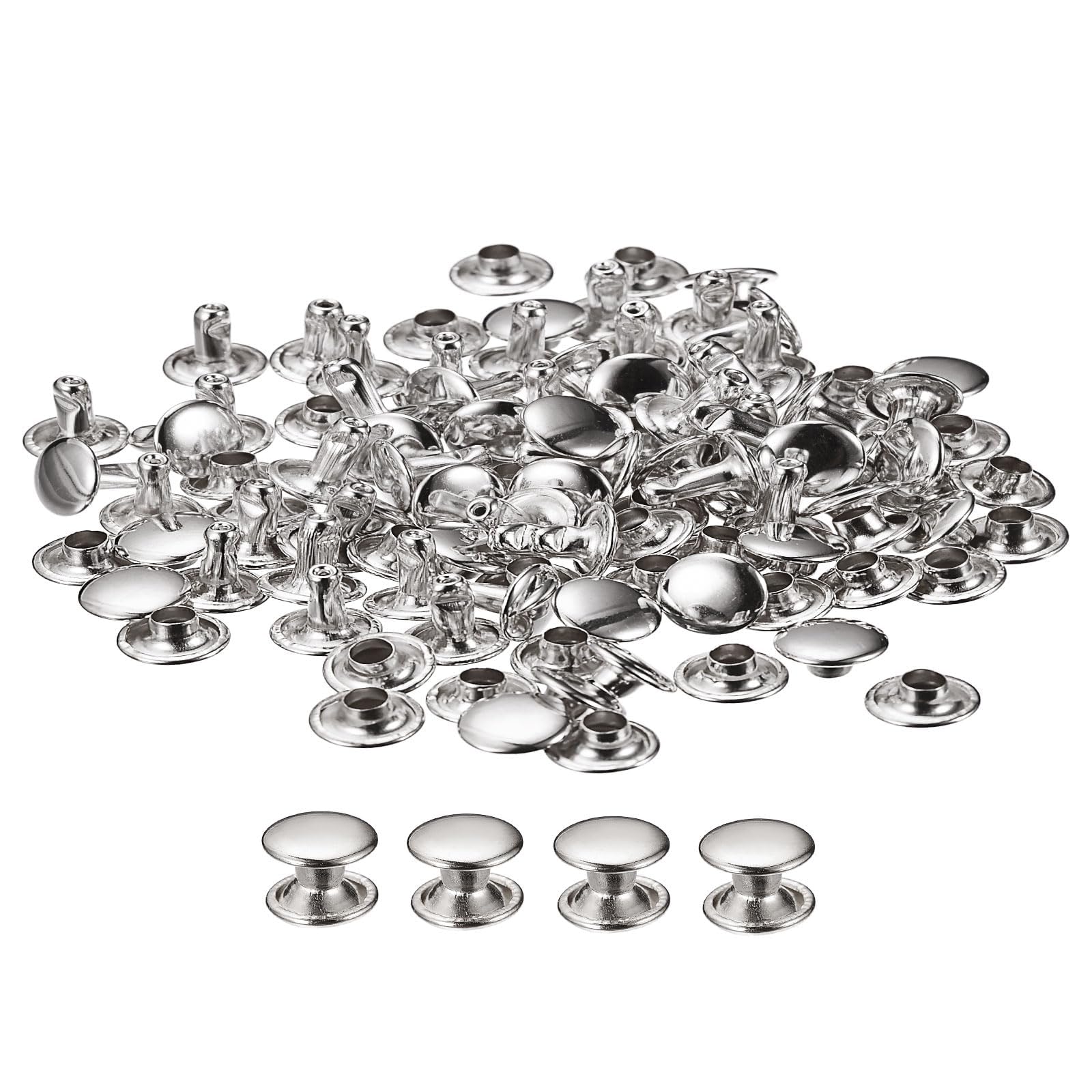 TA-VIGOR 100pc 8mm Leather Rivets Double Cap, 6mm Height Metal Rivet Studs for Leather Crafting Repair, Clothing, Belts, Purse, Handbag & Bag Making, Shoes Strap Rivets, Silver