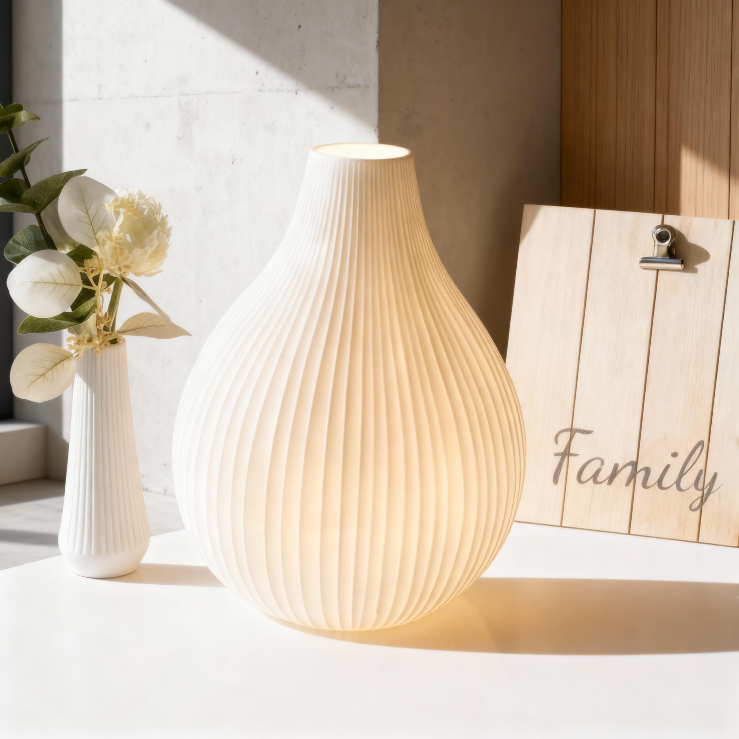 VOLIOS Ceramic Table Lamp, 6 Watt LED Bulb, White Table Light (Teardrop)