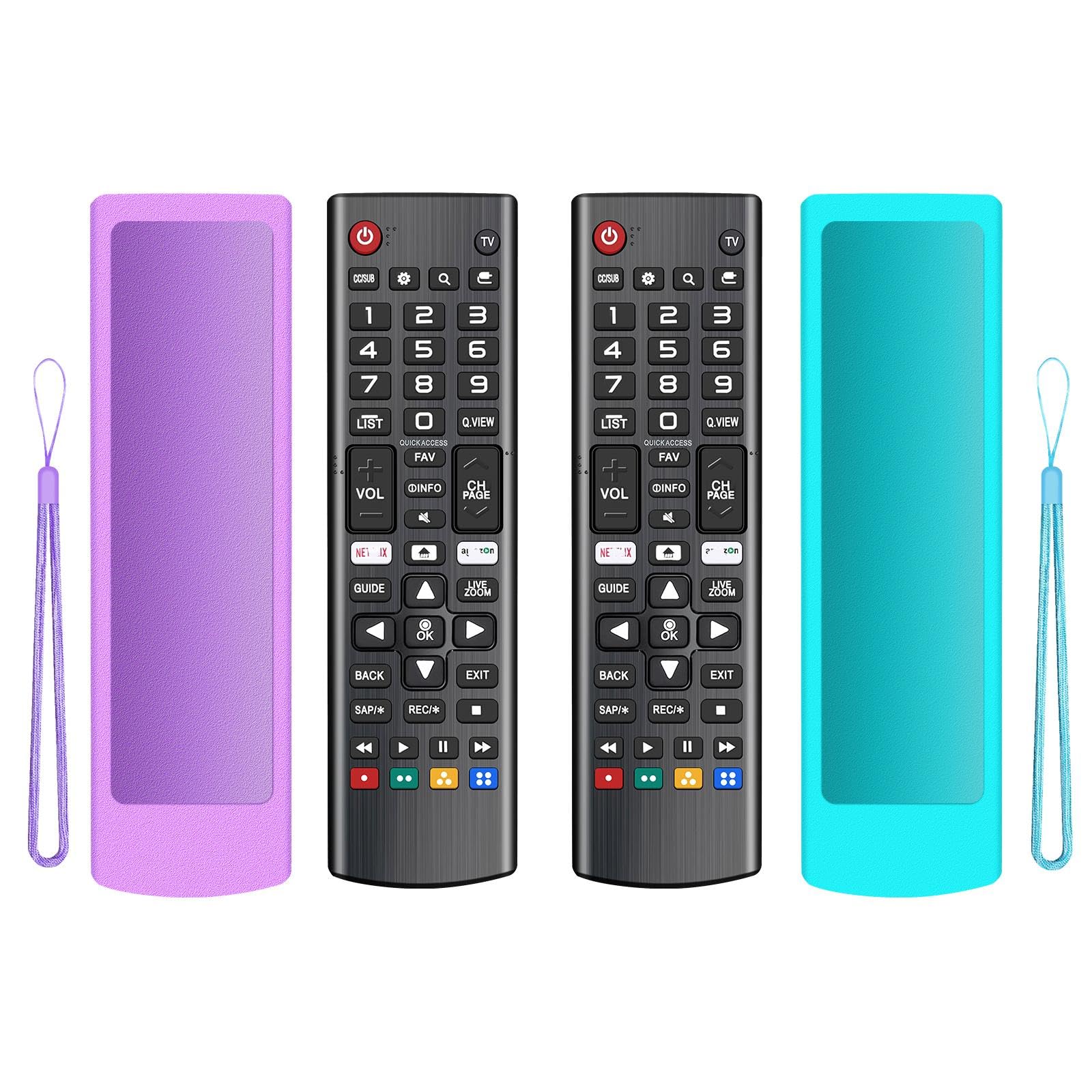 Photo 1 of (2+2 Packs) Replacement Remote Control No Setup Fit LG TV Remote with Anti-Lost Soft Protective Silicone Cover Case Blue & Purple, Universal for LG All Smart LCD LED HDTV UHD OLED 3D 4K TVs