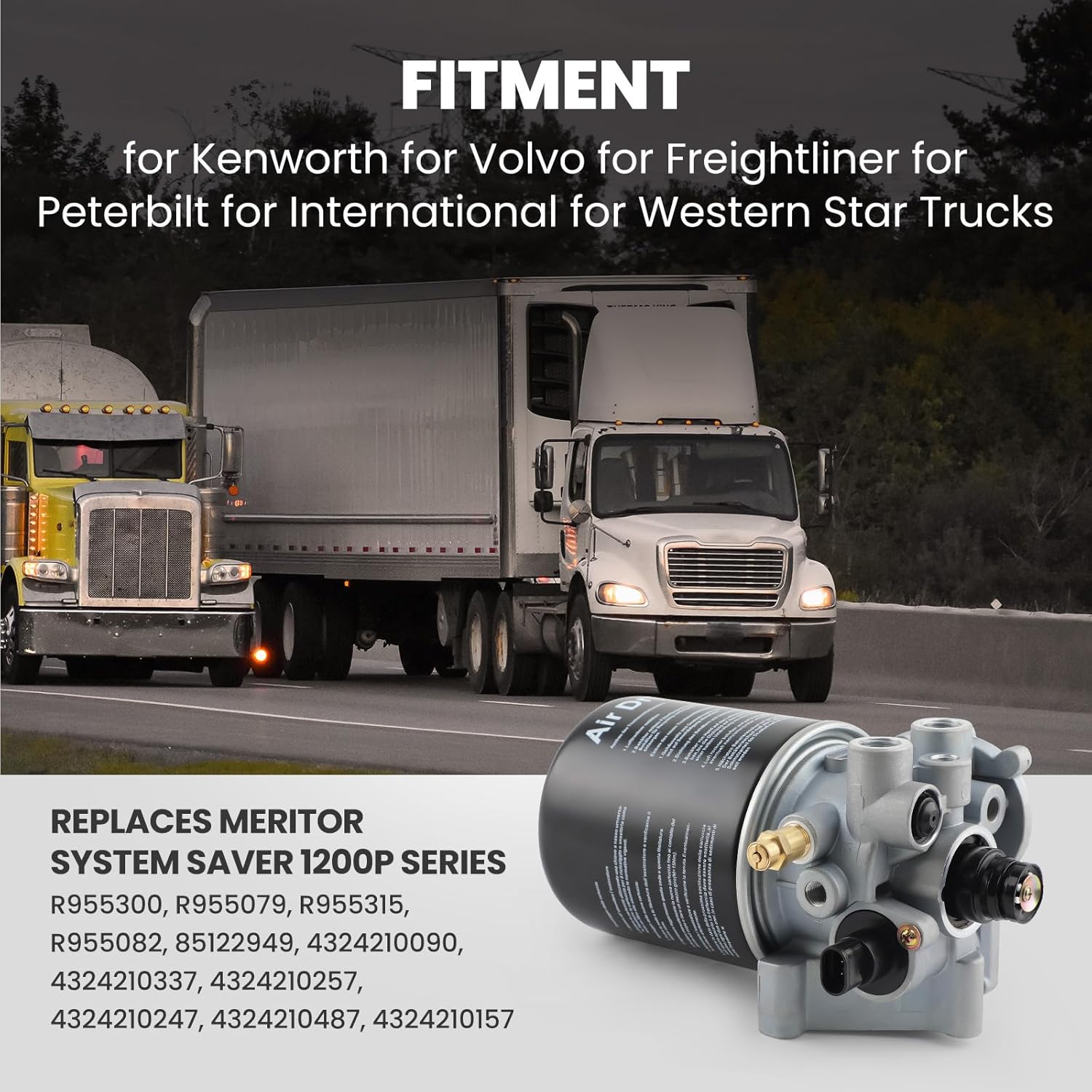 maXpeedingrods R955300 Air Dryer for Meritor Wabc System Saver 1200P (SS1200P) Series, R955315 R955079 955300 955079 R955082 for Kenworth for Volvo for Freightliner for Peterbilt Trucks