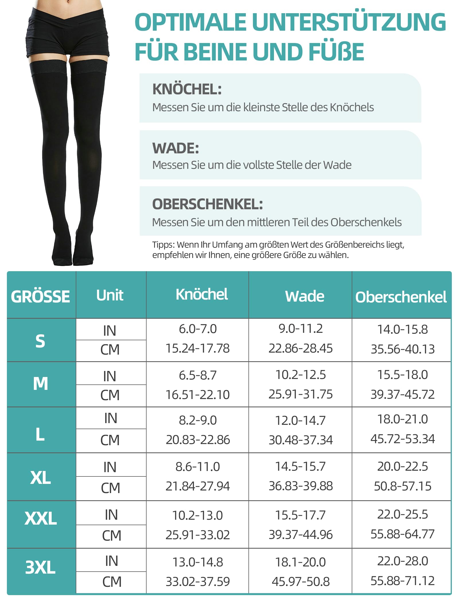 Medical Medias de Compresión Mujer Hombre 15-20 mmHg, Clase I Muslo Largas Calcetines de Compresión Medias de Apoyo Cerrado Banda de Silicona para Apoyo Graduado Venas Varicosas