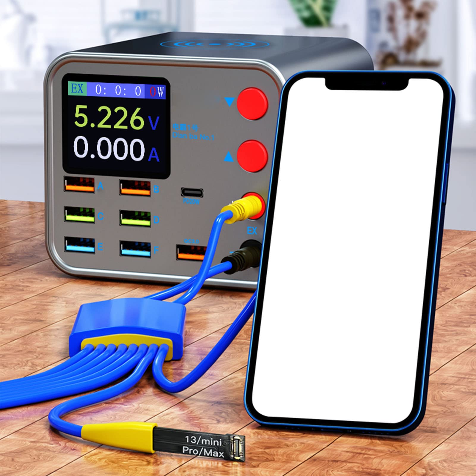 Estación de Carga USB Múltiple, Cargador de Pared de Carga Rápida QC3.0 de 150 W Y 8 Puertos con Adaptador de Corriente de Carga Inalámbrica de 10 W para Teléfonos, Portátiles, Tabletas, 110‑220V(EU)