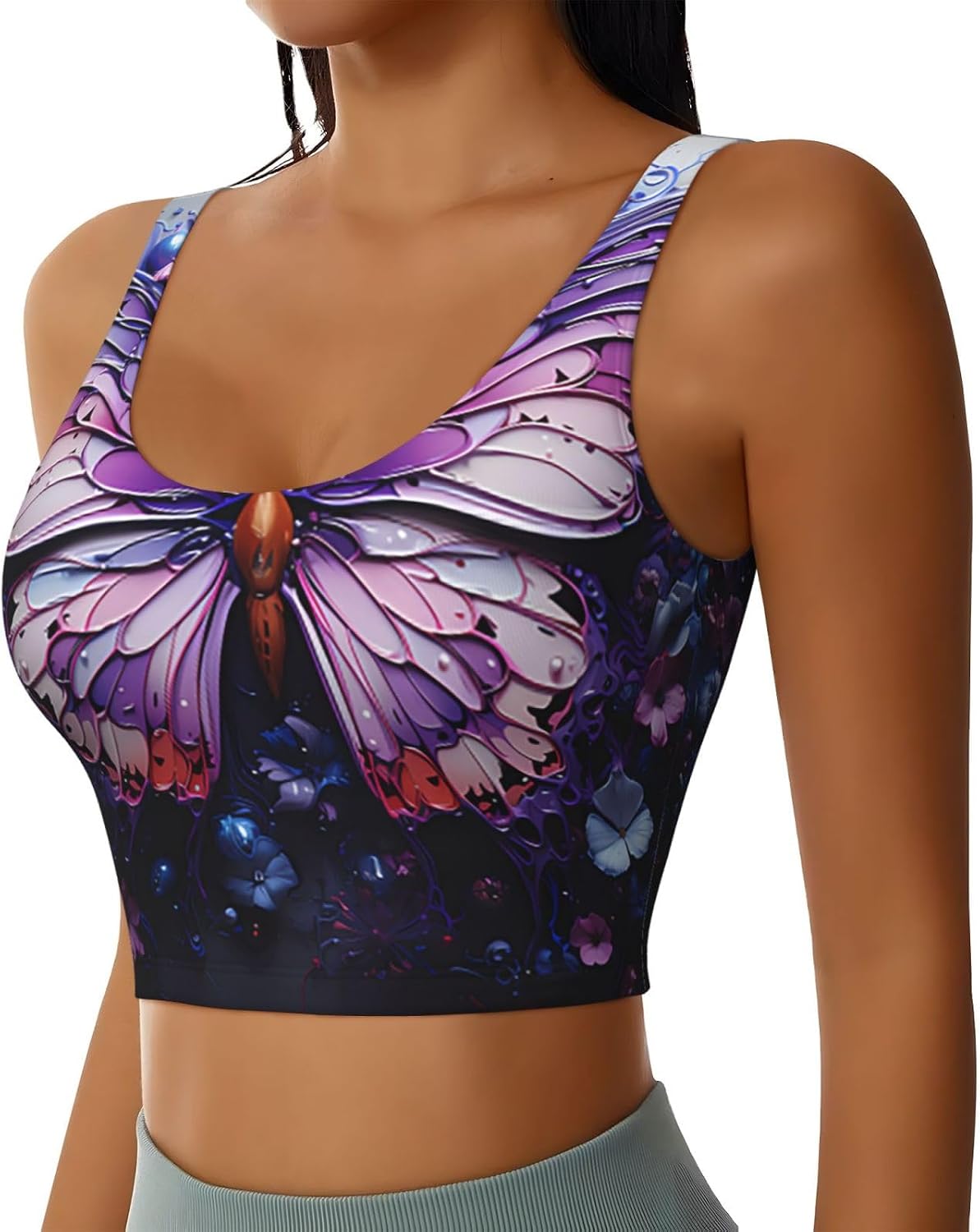 Butterfly in Flowers Women's Sports Bras - High Support Workout Tops for Women