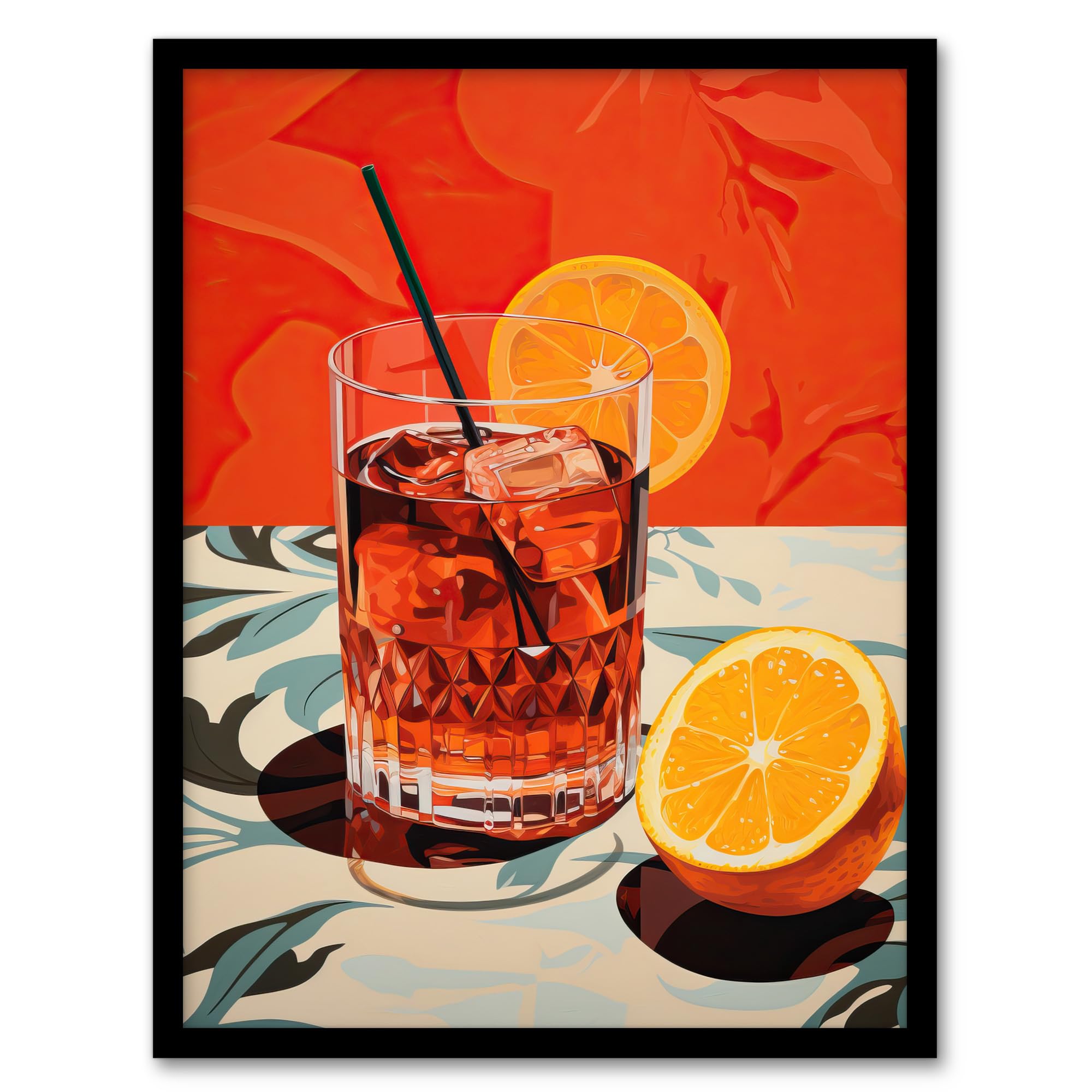 Wee Blue Coo Negroni Nights Orange Cocktail Kitchen Artwork Framed Wall Art Print 18X24 Inch