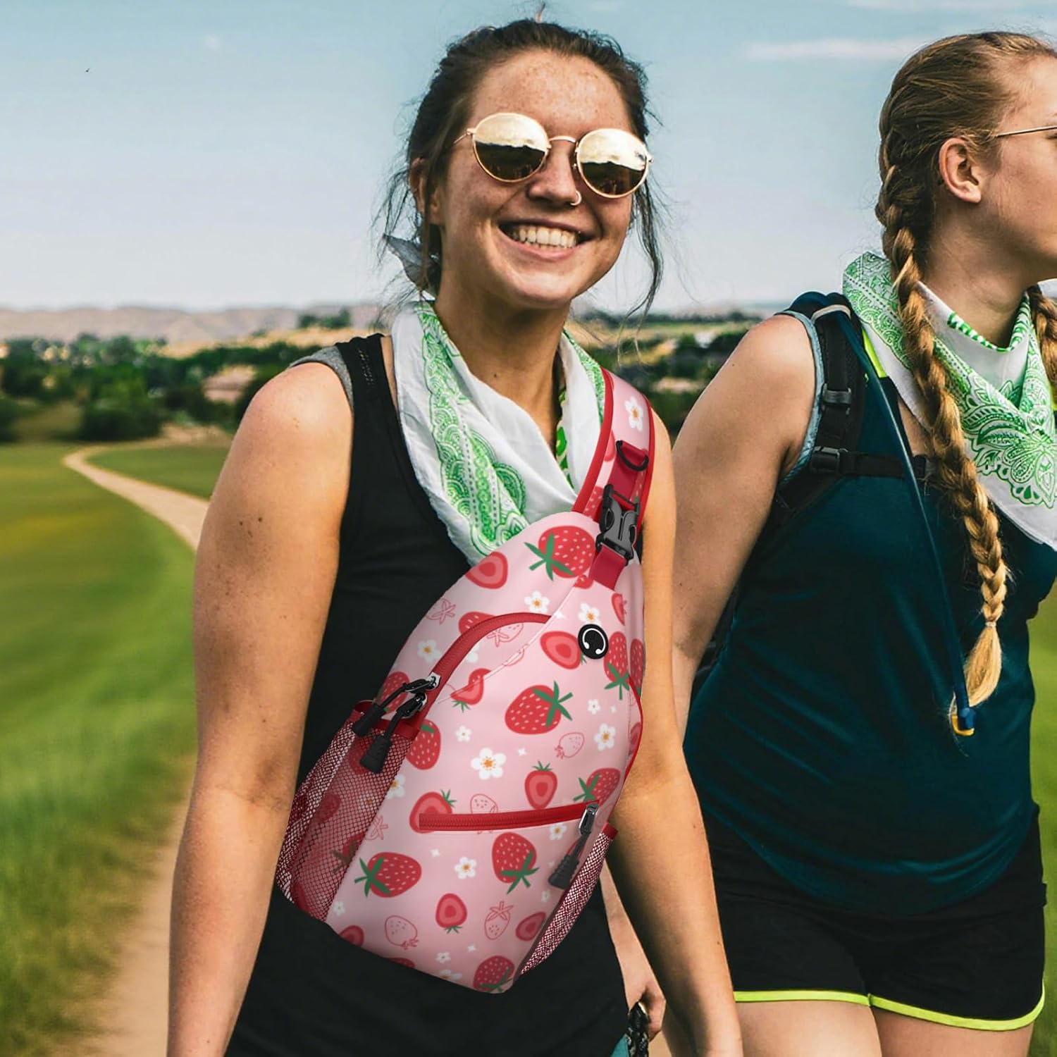 Red Strawberry Sling Bag Crossbody Chest Bag for Women Men, Water Resistant Lightweight Casual Crossbody Bag with Adjustable Strap, Travel Hiking Daypack Shoulder Backpack