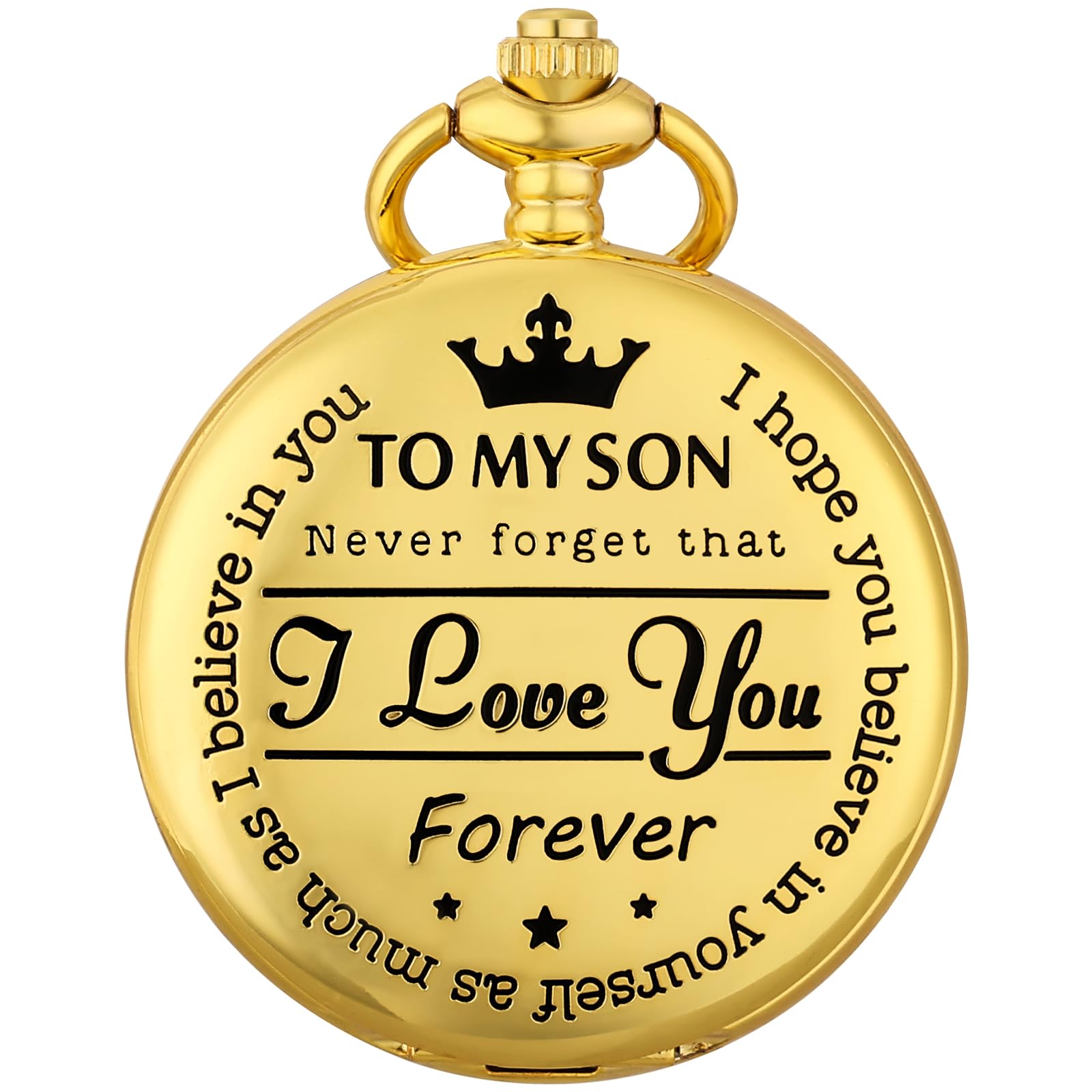Engraved Pocket Watch, My Son I Love You Quartz Pocket Watch, Vintage Quartz Pocket Watch with Chain,Pendant Necklace Fob Watches, Gift Box and Card