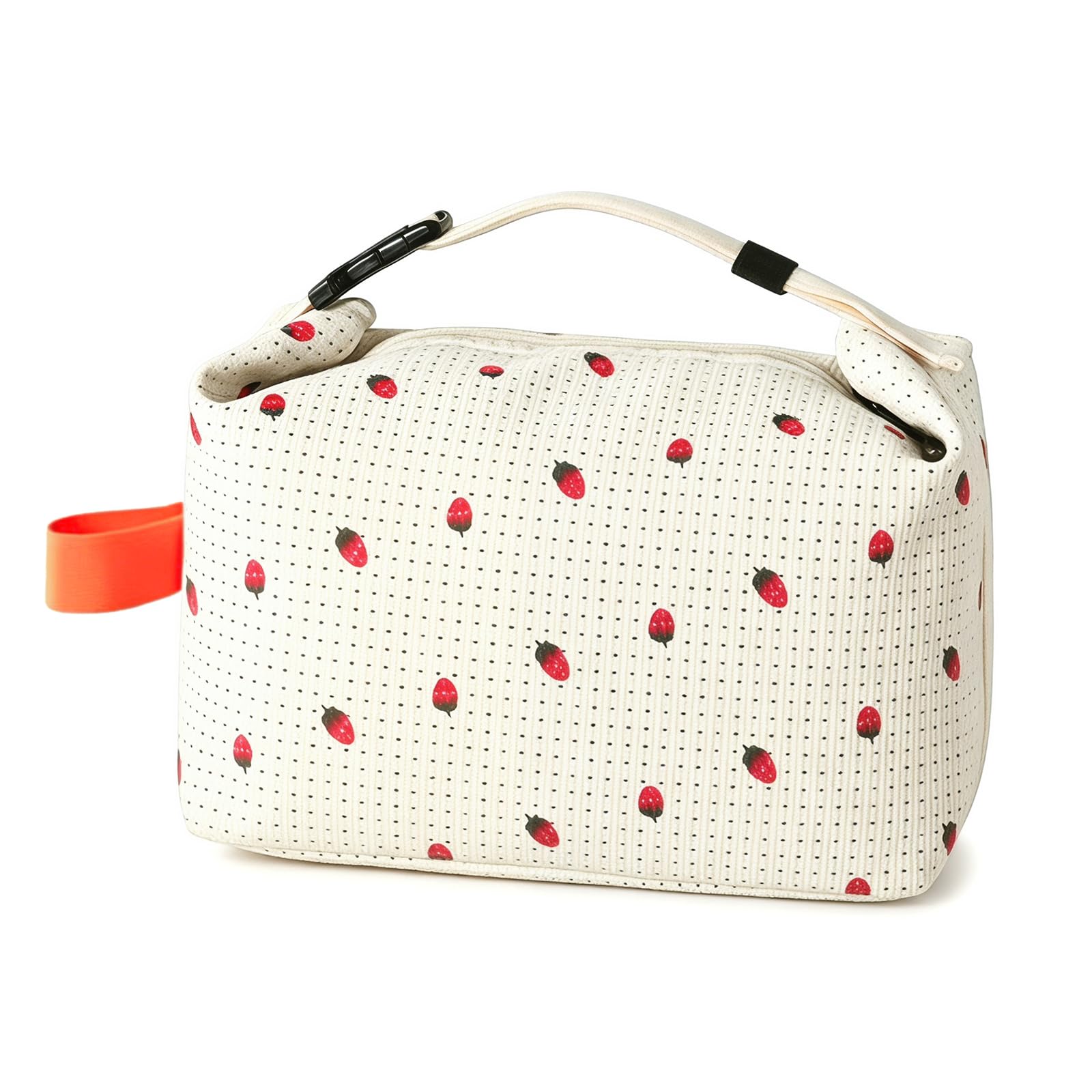 OYIWINMI Insulated Lunch Bag for Women, 7L Large Corduroy Lunch Tote with Thick Aluminium Foil, Leakproof Cooler Bag, Cute Strawberry Print, for Work, School, Travel