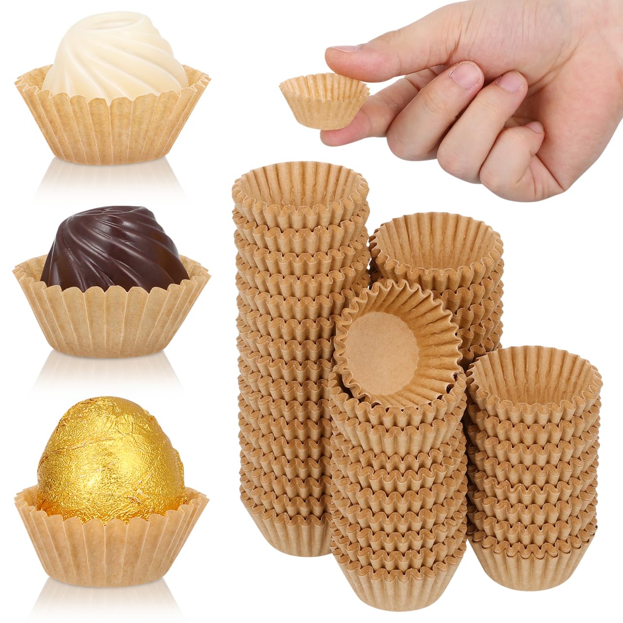 TOPBATHY Lot de 1 000 mini moules à muffins pour la cuisson chocolat, à la truffe, à la boulangerie, à la truffe, à la truffe, à la truffe, en papier, kaki, mini moules à gâteaux marron