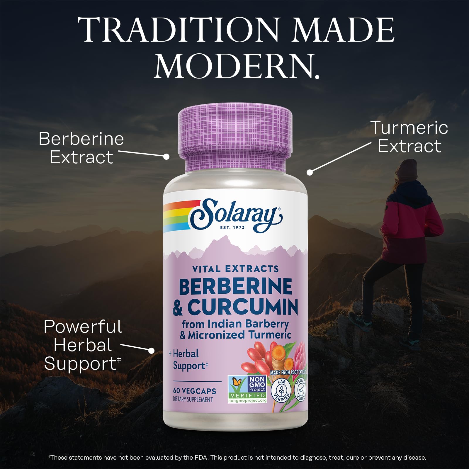 SOLARAY Berberine & Curcumin - Berberine Turmeric Supplement with 20% Micronized Curcumin from Turmeric Root - Herbal Wellness Support - Non-GMO, Vegan, Gluten Free, 60-Day Guarantee, 60 Servings — Amazon image 3