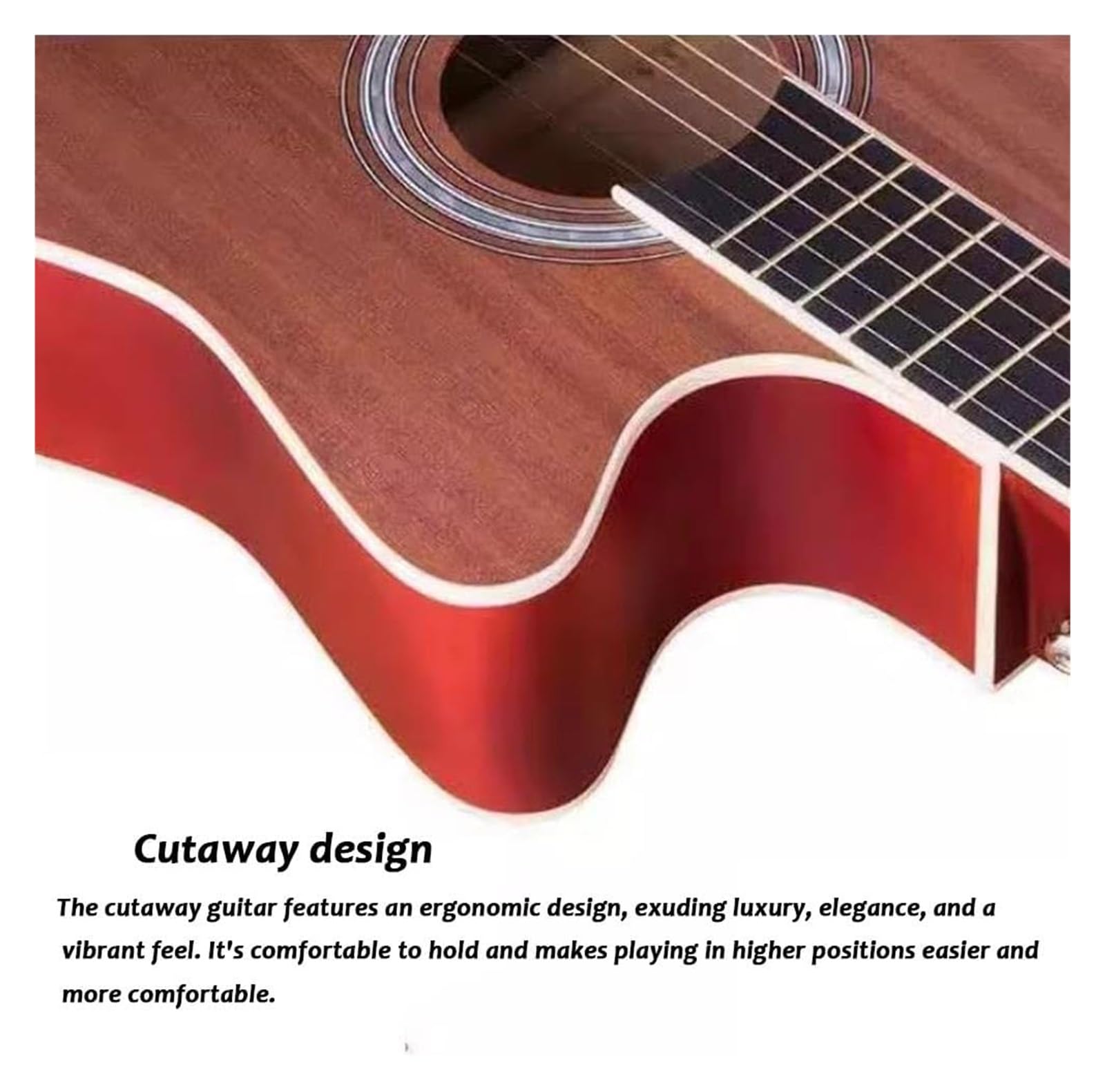 Zestaw do gitary akustycznej dla początkujących, wycięty design, drewniana konstrukcja, kompletny pakiet startowy