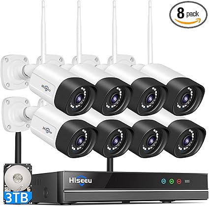 Hiseeu Wireless Security Camera System Outdoor, 5MP WiFi Camera for Home, 16CH WiFi-Pro 8 Cam-Kit, 2-Way Audio, Color Night Vision, IP66 Waterproof, 3TB Storage, 24/7 Recording, No Monthly Fees