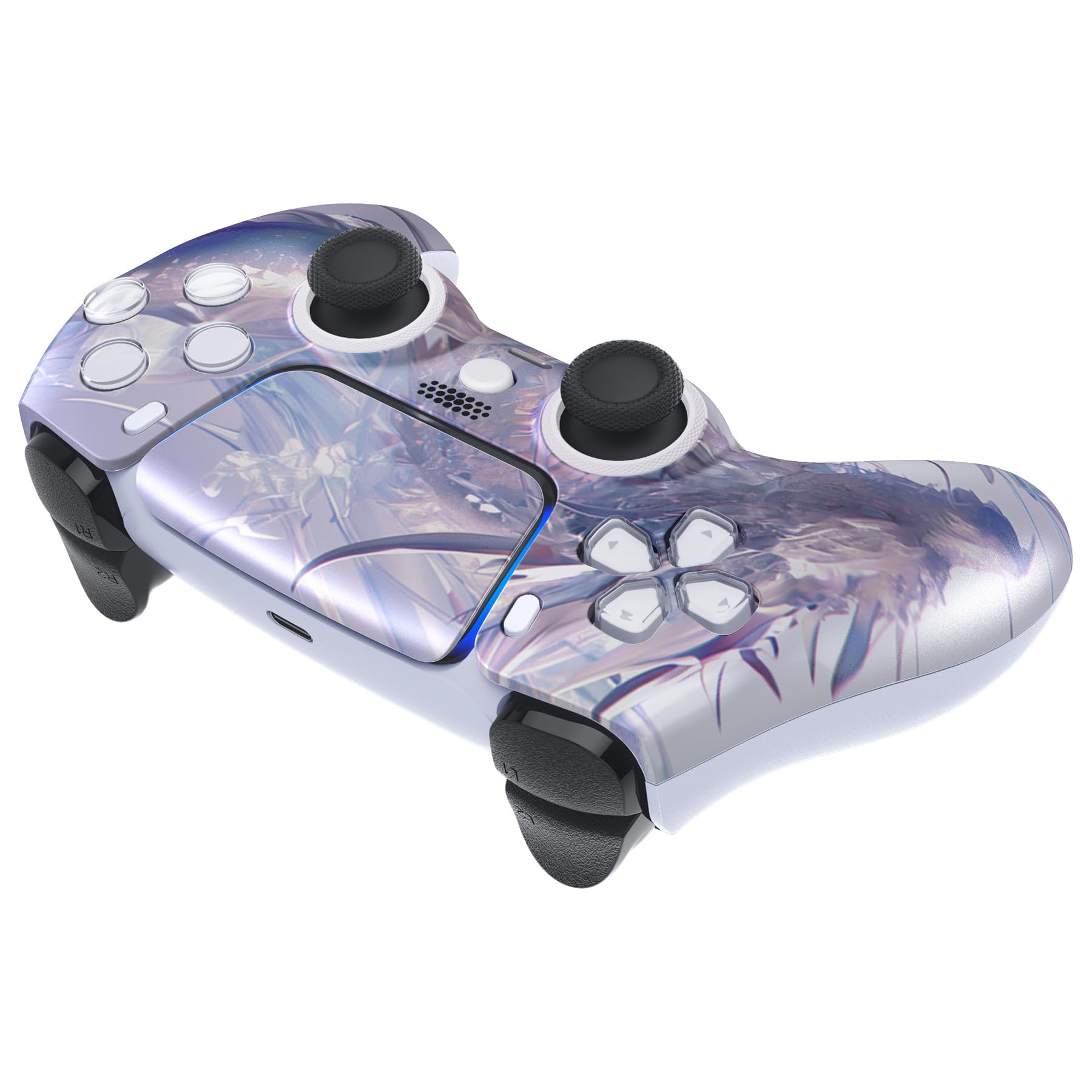 eXtremeRate Luna Cover per ps5 Controller Joystick,Shell Frontale Touchpad Ricambio,Scocca Ridisegnata&Anelli per ps5 Joypad BDM 010/020/030/040/050-Drago di Cristallo