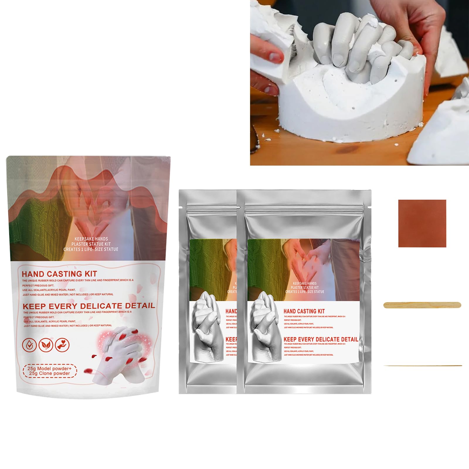 KOAHDE Kit De Fundición para Manos,Kit para Figuras de Manos para Parejas,Molde para Manos Pareja,Kit 3D Completo Alginato para Moldes,Kit Escultura Manos,Juego De Polvo para Yeso