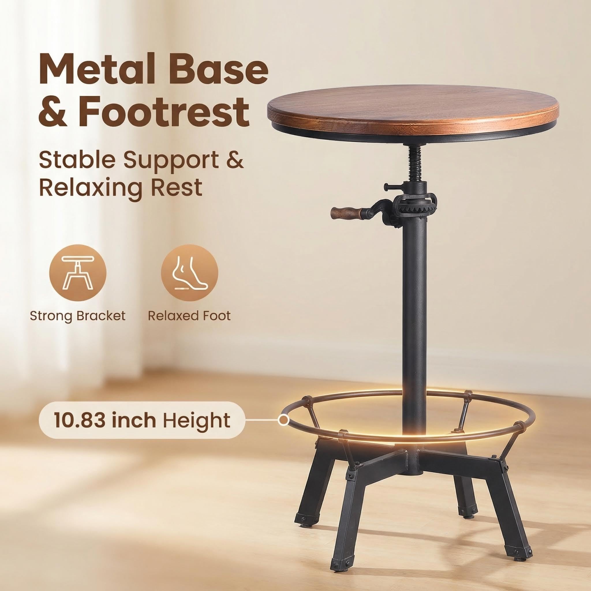LOKKHAN 33,5-39,4 Zoll hoch industrielle Bar Tisch-verstellbare Bar Höhe Bistro Whiskey Pub Tisch-23,7“ Dia Swivel Runde Holz Oben Metall Basis-leicht durch Kurbel angepasst