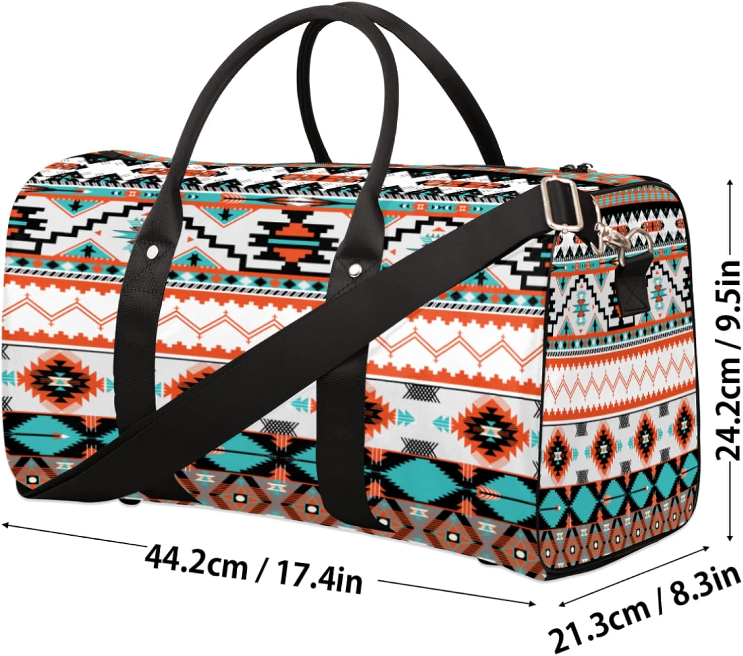 Travel Duffel Bag Ethnic Aztec Geometric Waterproof Weekend Overnight Bag Carry-on Workout Bag for Sports Gym Camping Outdoor Activities