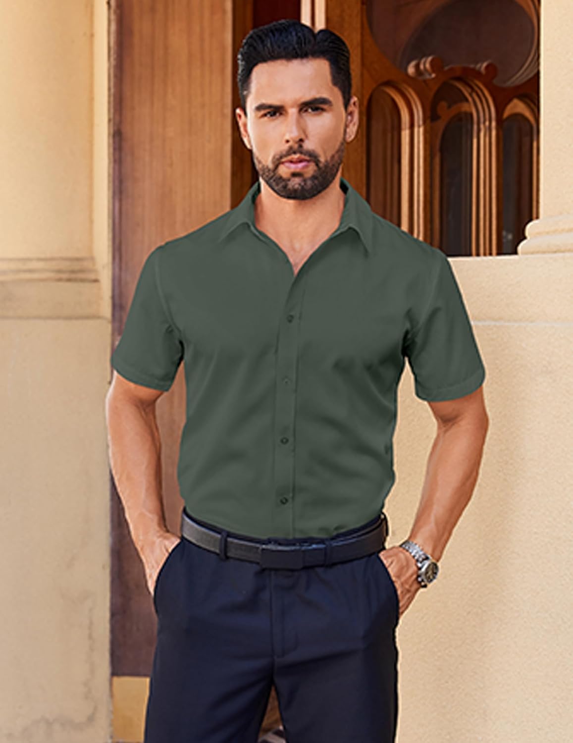 COOFANDY Mens Short Sleeve Dress Shirts Stretch Wrinkle Free Button Down Shirt Casual Summer Top - Image 4