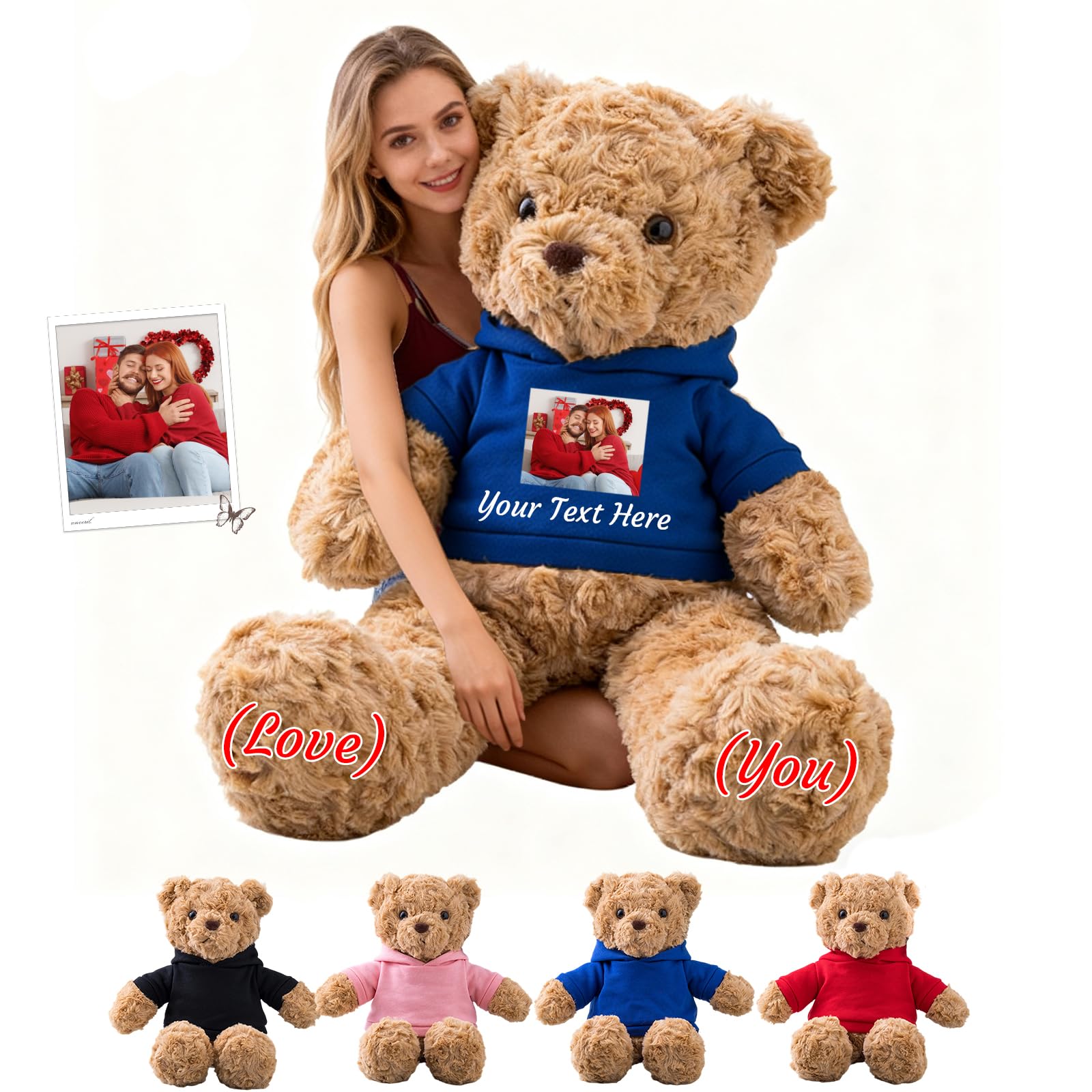 GOUFEISUN Personalised Giant Teddy Bear 1.7 Ft 20 inch to 4 Ft 48 inch, Custom Big Teddy Bear Stuffed Animal Plush with Photo Text as Personalised Gifts for Her Him on Birthday Valentines Christmas