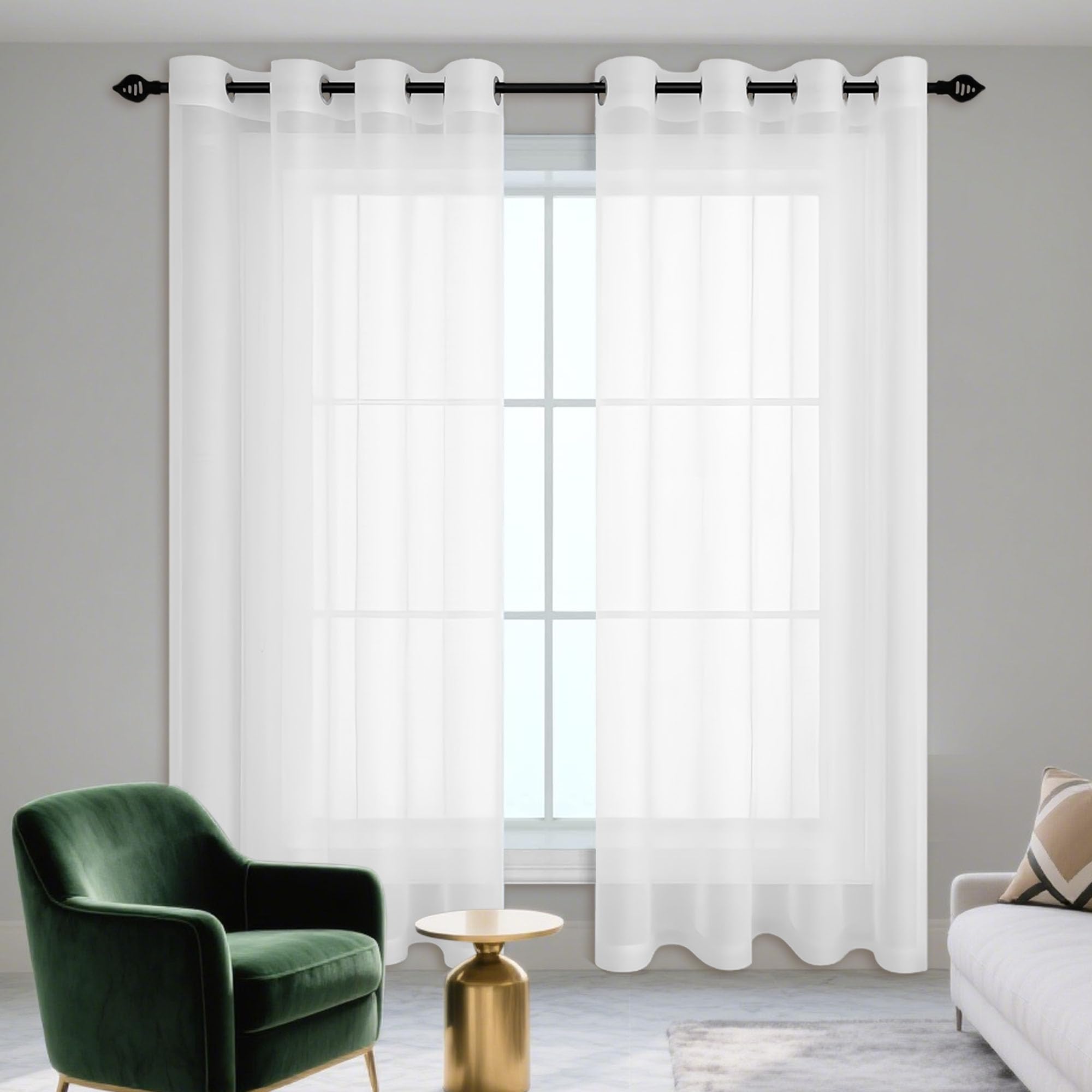 Rideau voilage transparent lumineux blanc pour cacher le vis-à-vis 480 x 185 cm