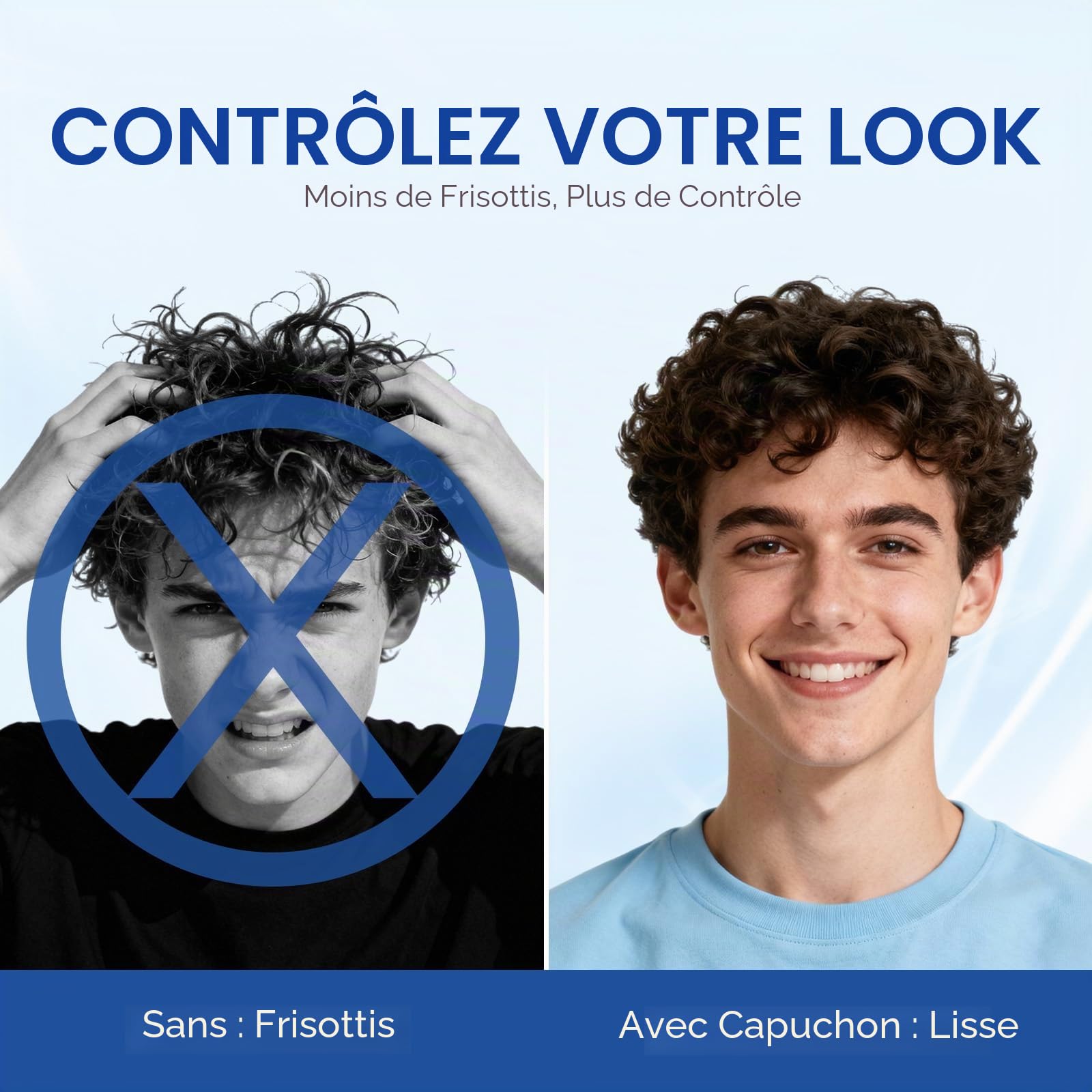 Years calm Bonnet de douche pour homme imperméable et réutilisable – Design tendance double couche, bande élastique réglable pour cheveux longs et bouclés, bonnet de bain et spa XL pour voyage, doublé