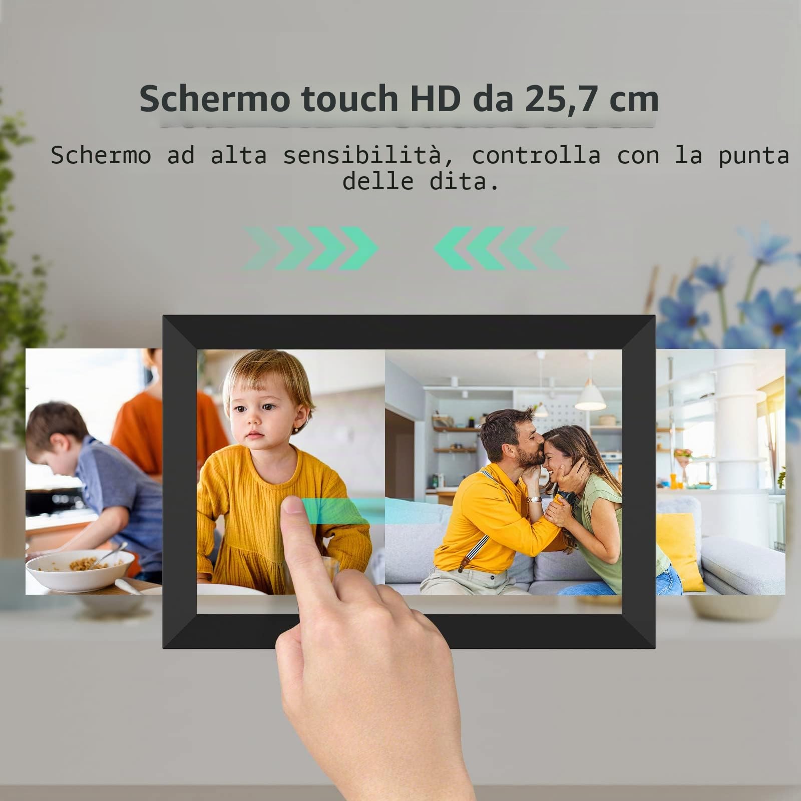 Cornice per foto digitale WiFi 10,1 pollici schermo touch screen LCD IPS 1280x800 memoria integrata da 32 GB rotazione automatica condividi momenti istantaneamente tramite l'app