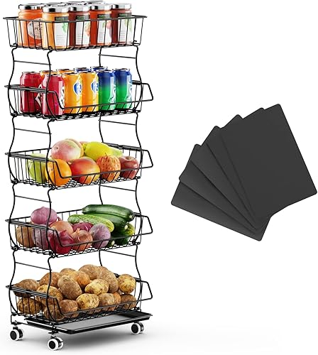 iSPECLE Almacenamiento de frutas y verduras, cesta de 5 niveles para verduras, añade espacio adicional, gran capacidad, soporte para cesta de