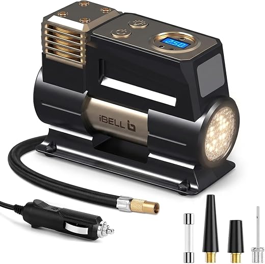 IBELL Plastic Heavy Duty Tyre Inflator Ca12-97, 12V Dc, 150 Psi (Digital), Air Volume 35L/Min (Black/Gold)