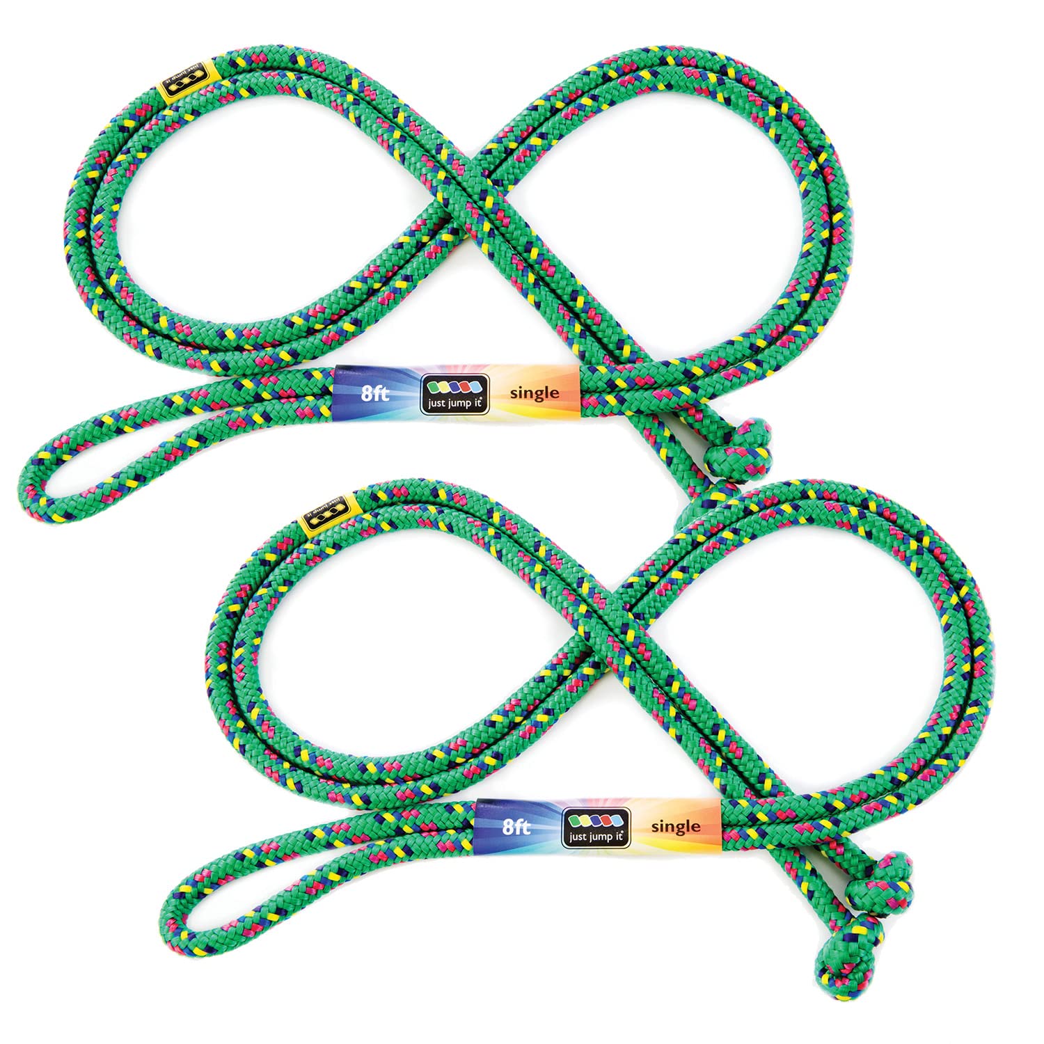 Just Jump It 8' Foot Jump Rope 2 Pack - Active Outdoor Youth Fitness Excersing Equipment - Braided Nylon Gym Accessories - Green Confetti