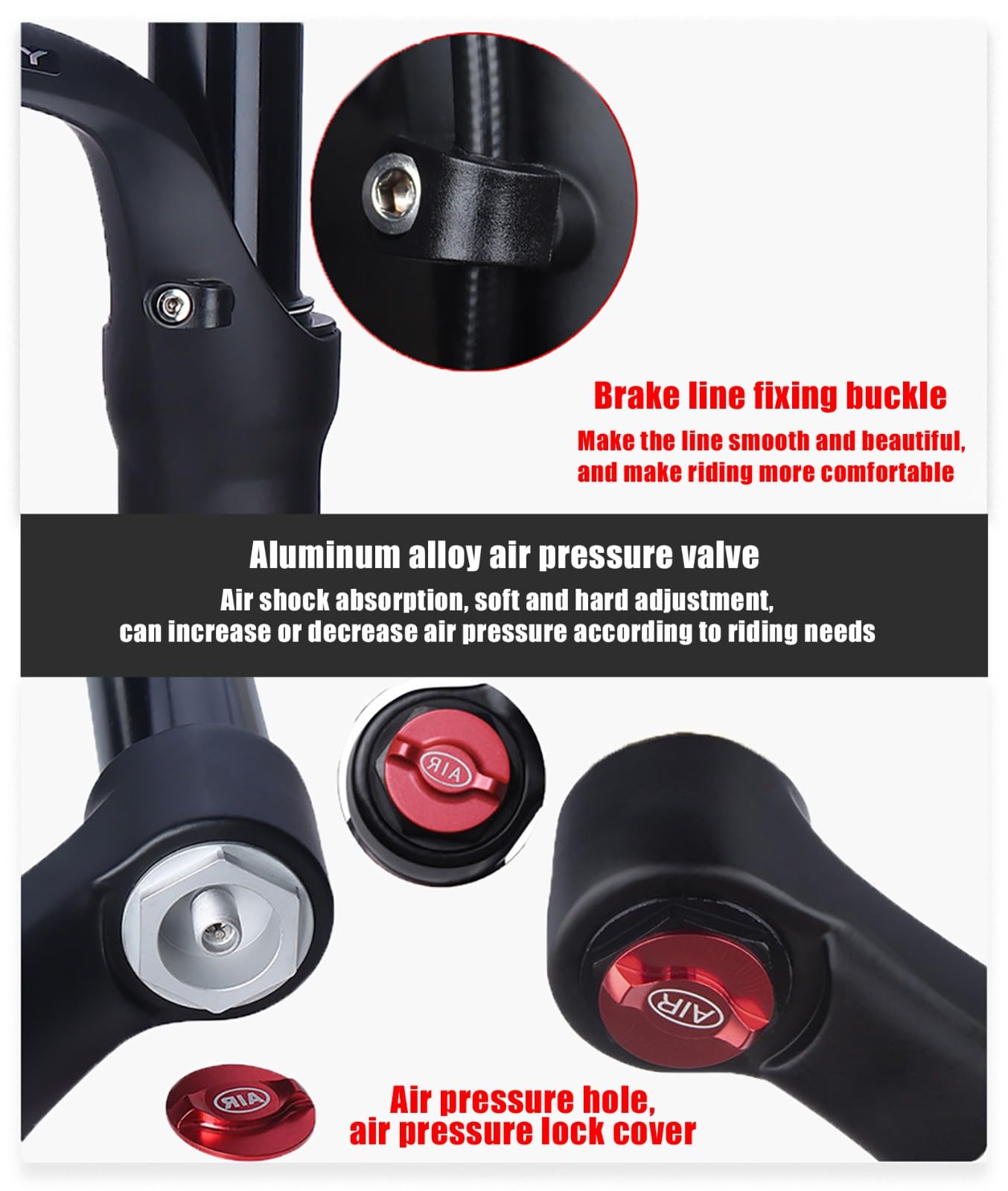 Fourche Avant de vélo, Amortisseur à air 26/27,5/29 Pouces, Alliage de magnésium, débattement de 120 mm, réglage du Rebond, Noir Mat, Tube doré (Non Inclus), 29 Pouces