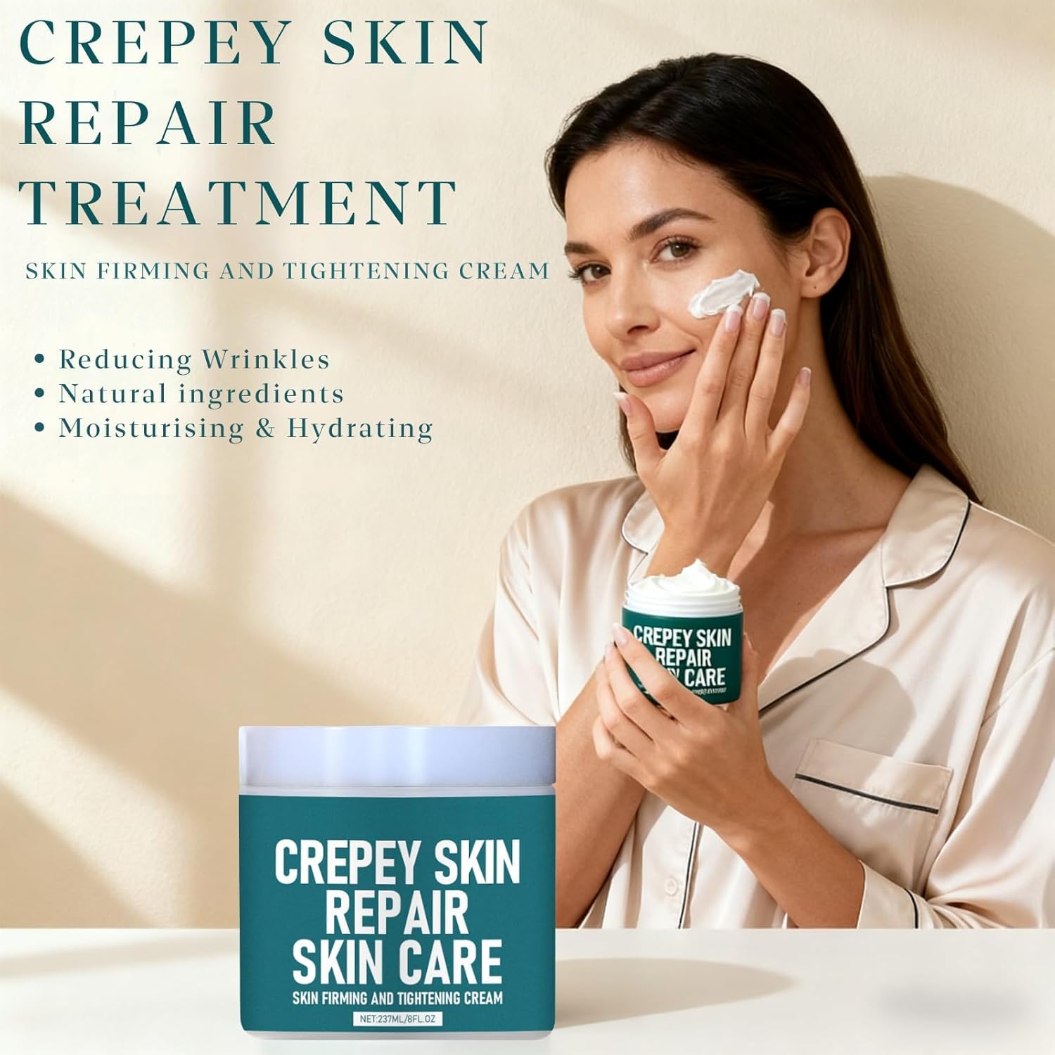 Crema reafirmante y reparadora: reduce las líneas de expresión, suaviza la textura de la piel y reafirma el rostro; de rápida absorción y apta para todo tipo de piel.